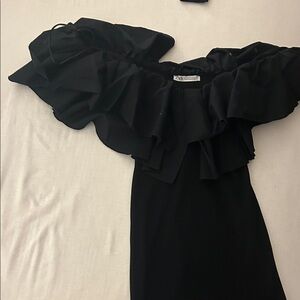 ZARA Black Off-Shoulder Ruffle Mini Dress